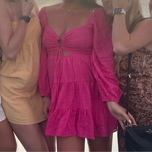 Princess Polly Hot Pink Cutout Tie-Front Tiered Mini Dress